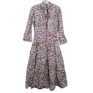 J. Peterman 6 Womens Floral Cotton Shirt Dress Purple Pink Feminine Pockets Midi